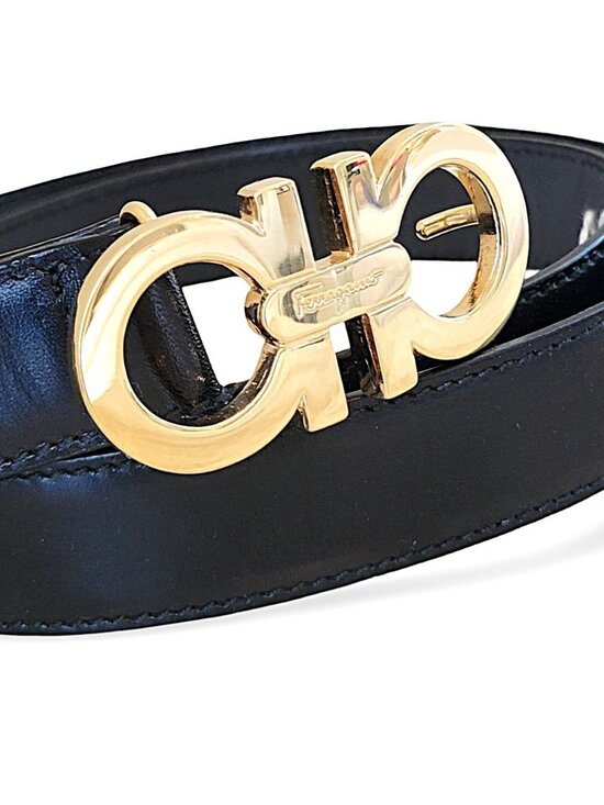 Salvatore Ferragamo Gancini Leather Belt – Black & Gold main image 5